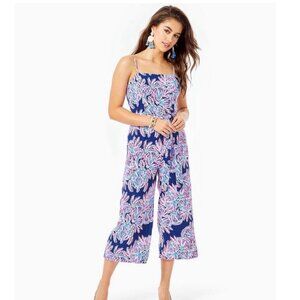 Lilly Pulitzer Sandra Jumpsuit Oyster Bay Blue Sleeveless Pink Blue White Size 4
